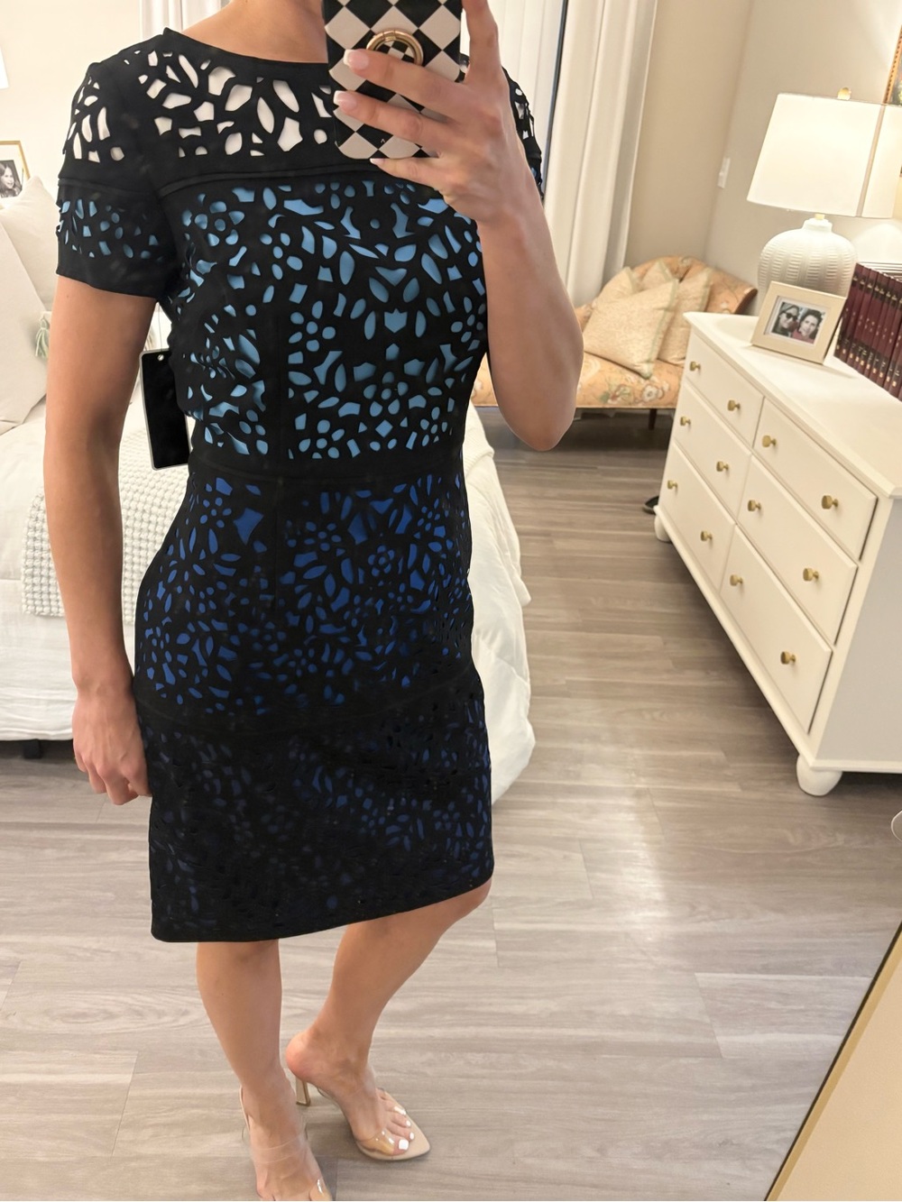 🖤💙 SHANI Collection Colorblock Laser-Cut Sheath Dress - NWT | Size 4